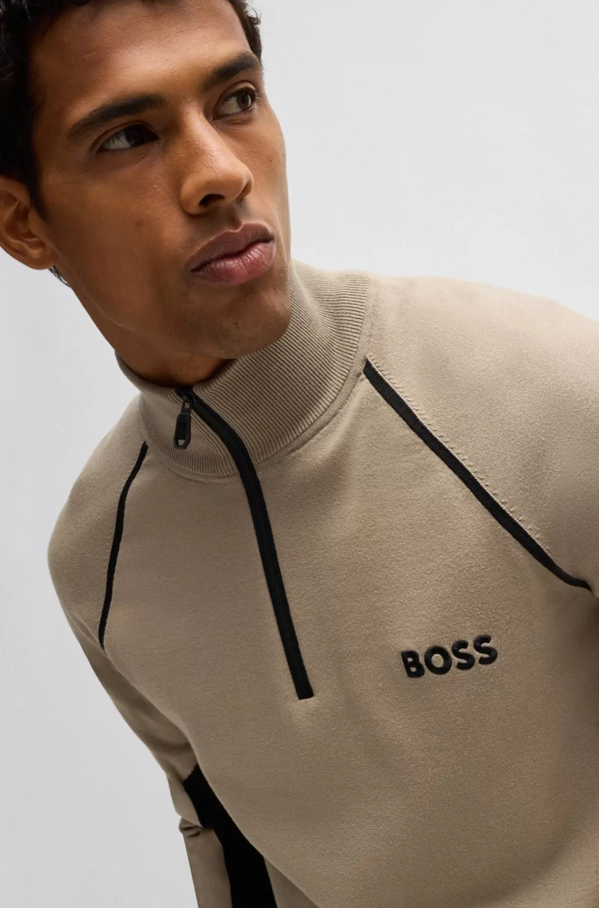 HUGO BOSS Sweater I Bomuldsblanding Med Colour Blocking Og Logo Beige Sale