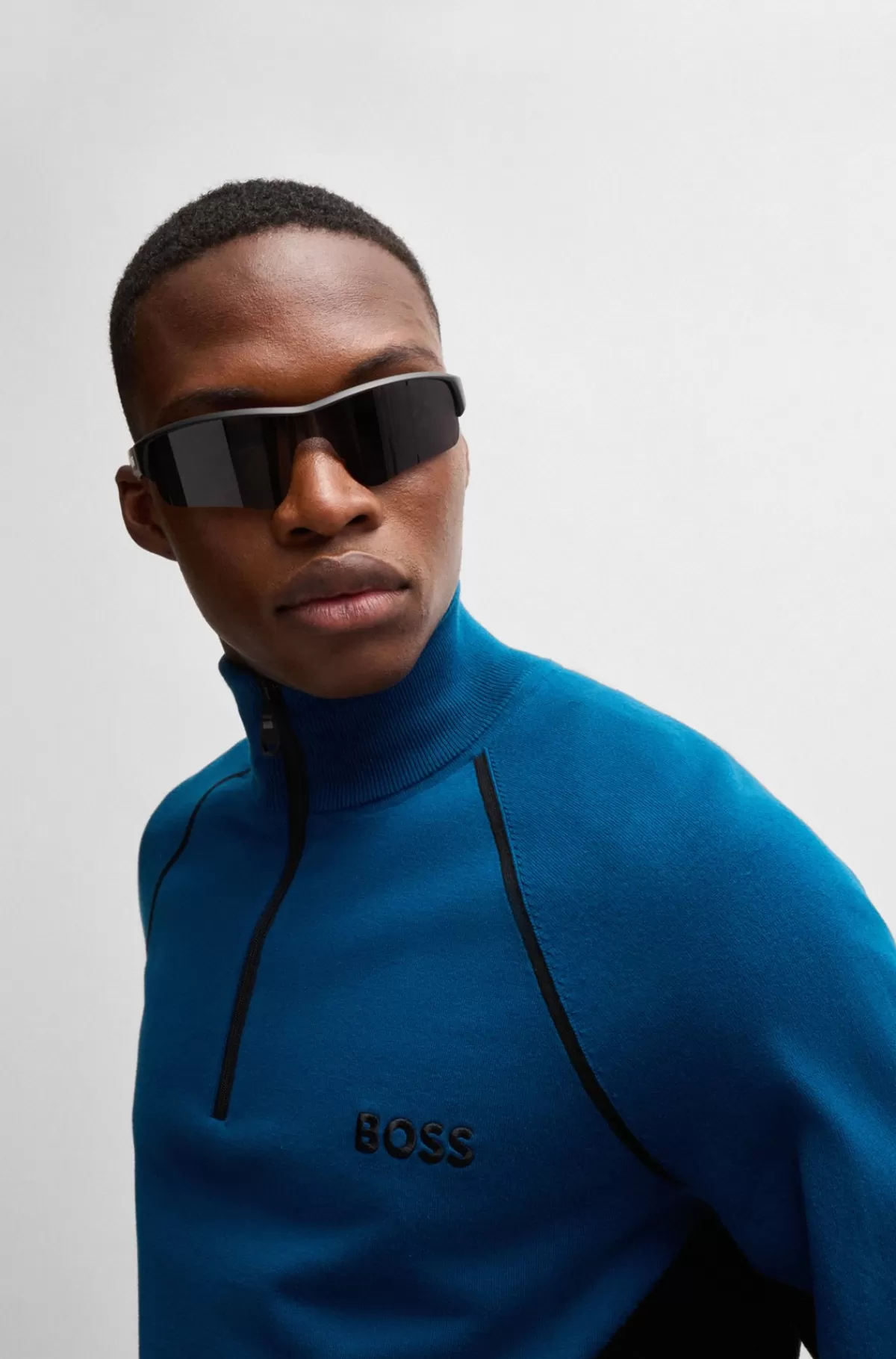 HUGO BOSS Sweater I Bomuldsblanding Med Colour Blocking Og Logo Blå Best