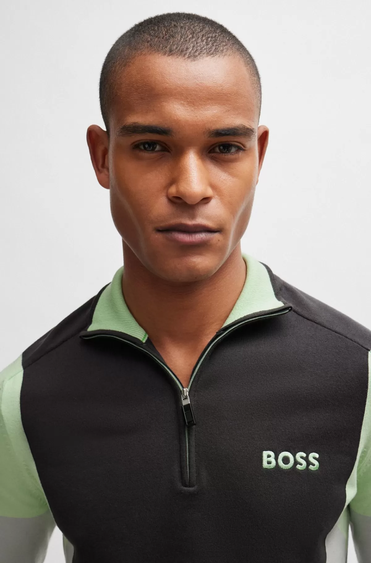 HUGO BOSS Sweater I Bomuldsblanding Med Lynlås I Halsen Og Broderede Logoer Mørkegrå Store