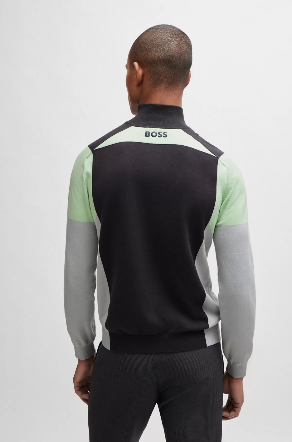 HUGO BOSS Sweater I Bomuldsblanding Med Lynlås I Halsen Og Broderede Logoer Mørkegrå Store