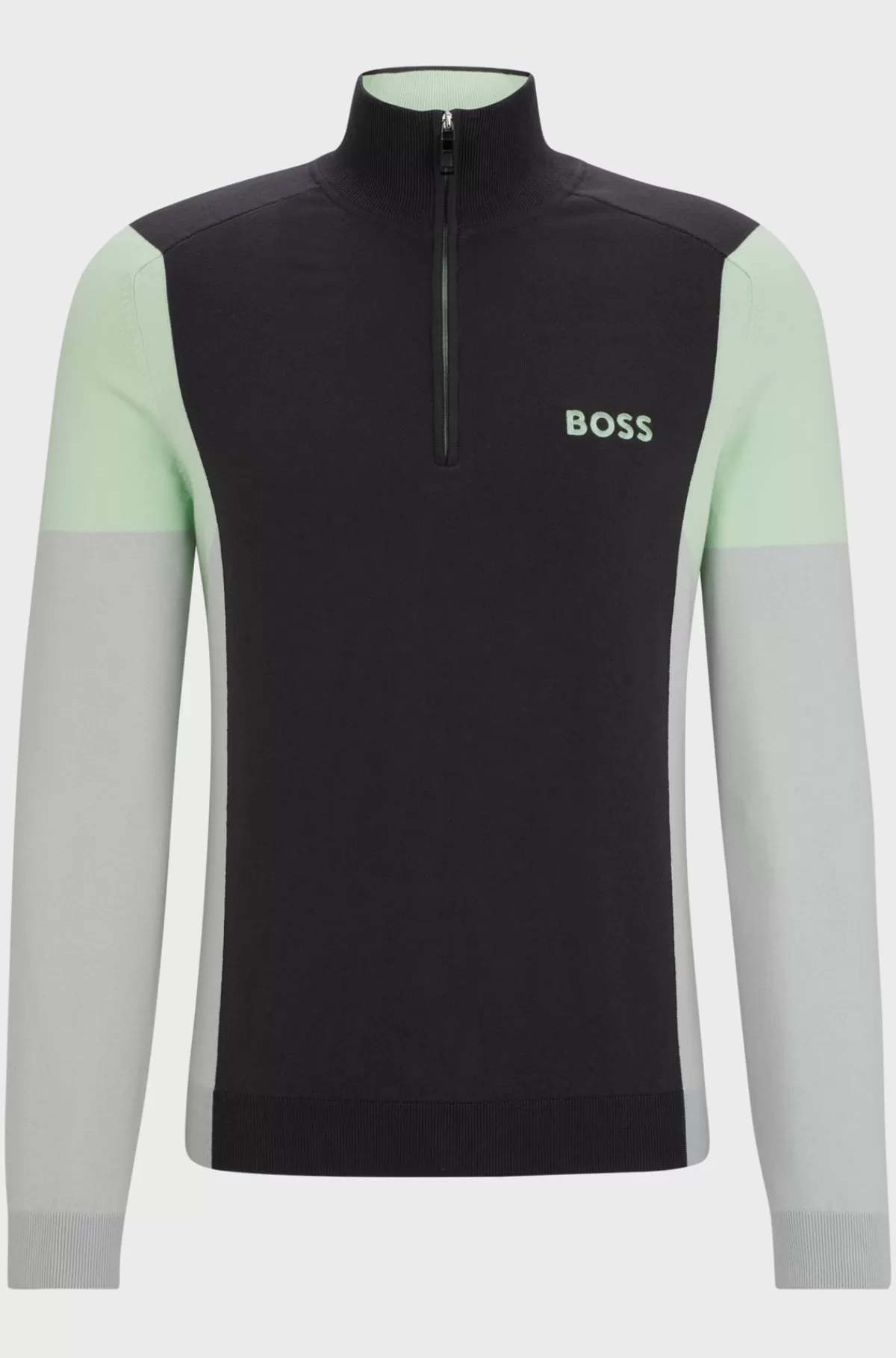 HUGO BOSS Sweater I Bomuldsblanding Med Lynlås I Halsen Og Broderede Logoer Mørkegrå Store