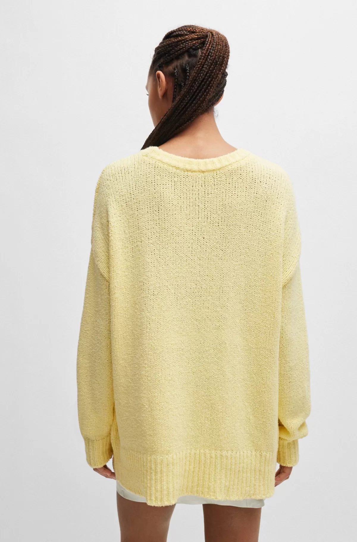 HUGO BOSS Sweater I Bomuldsblanding Med Oversize Fit Og Håndskrevet Logo Lysegul Hot