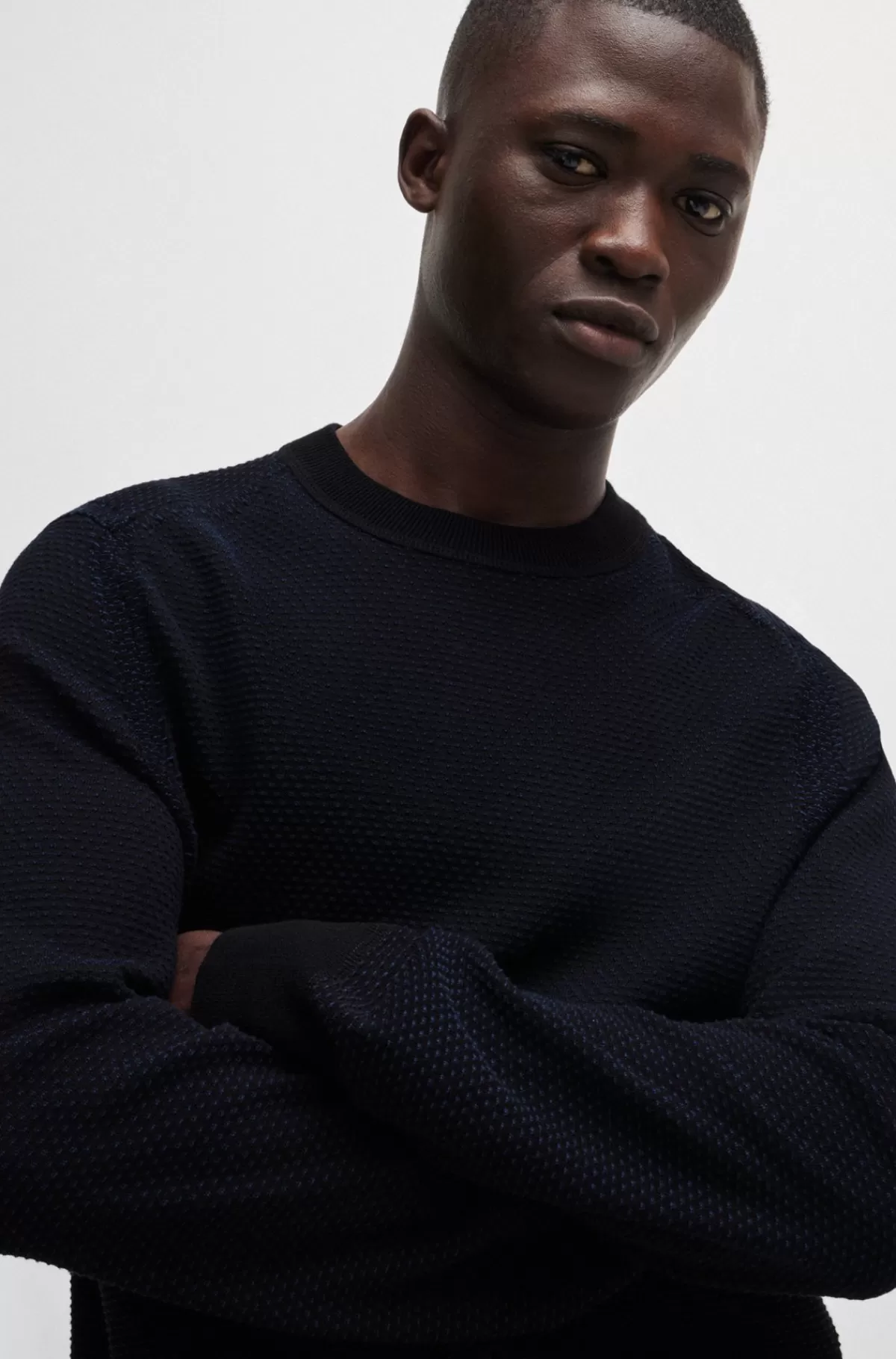 HUGO BOSS Sweater I Bomuldsblanding Med Tofarvet Struktur Sort Sale