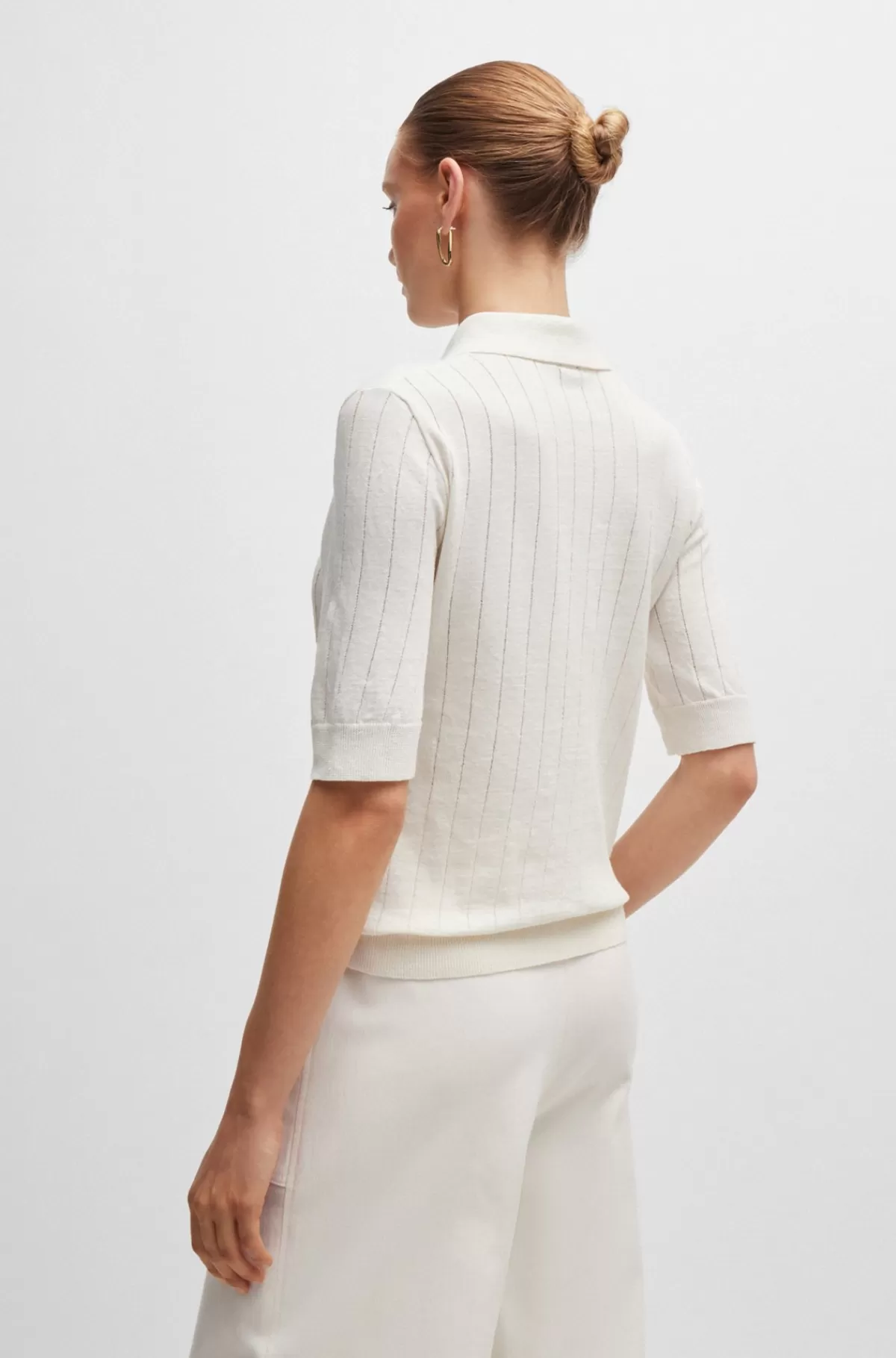 HUGO BOSS Sweater I Hørblanding Med Polokrave Hvid Clearance