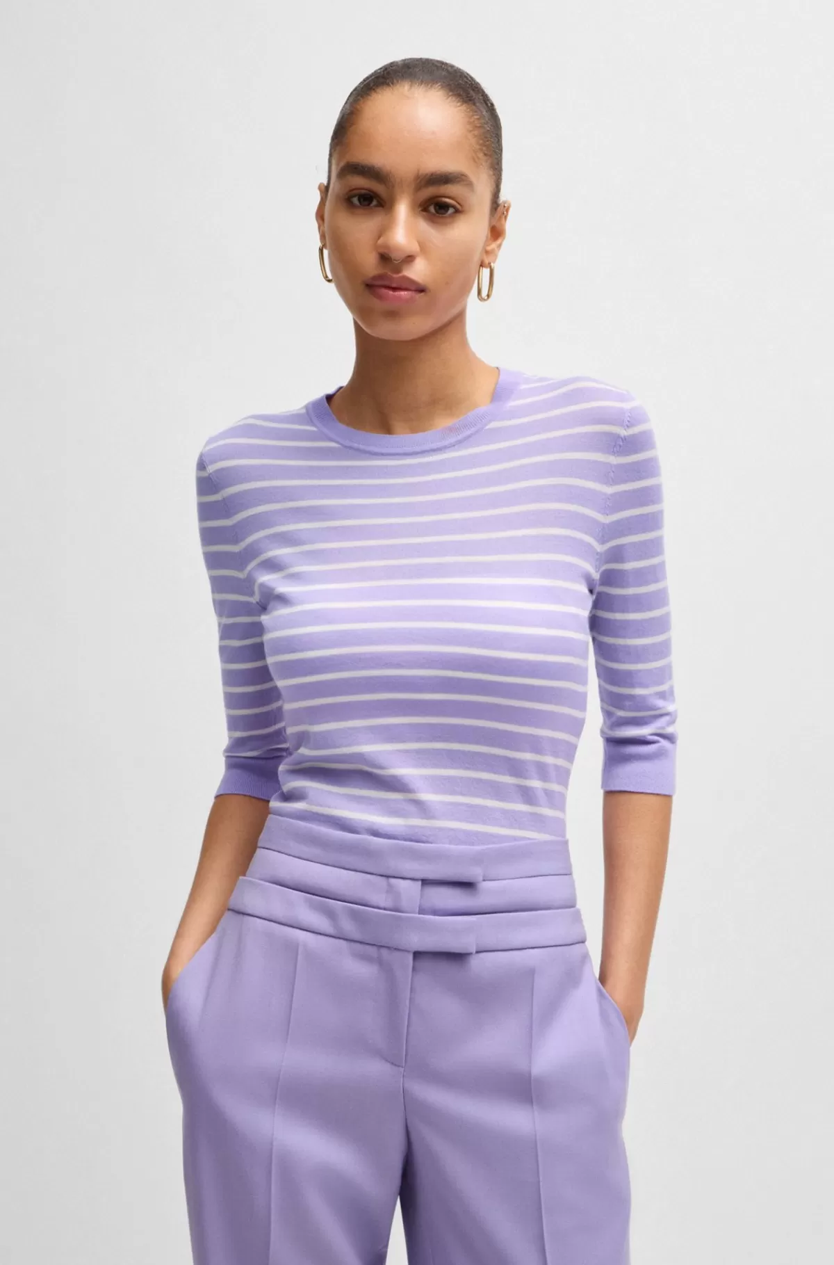 HUGO BOSS Sweater I Merinould Med Bretonstriber Lyslilla Online
