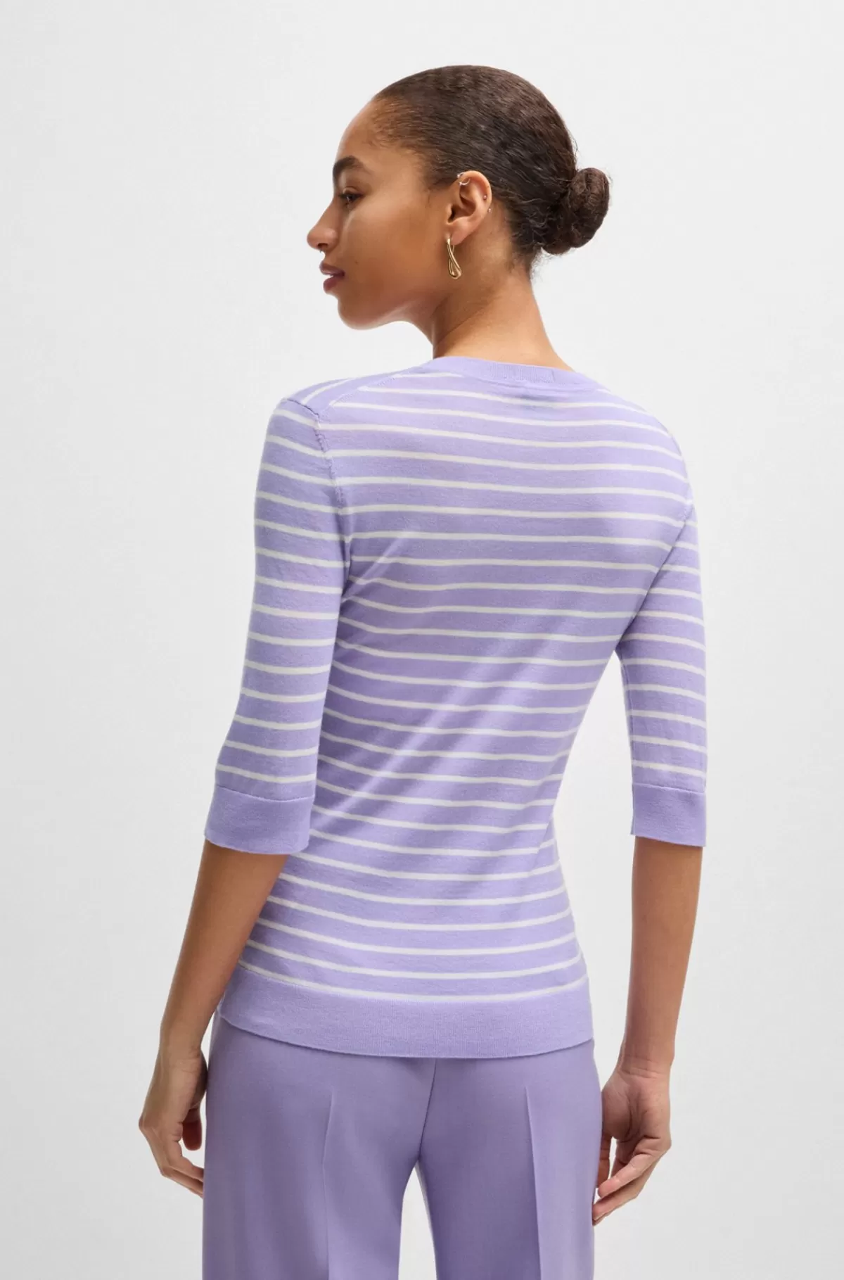 HUGO BOSS Sweater I Merinould Med Bretonstriber Lyslilla Online
