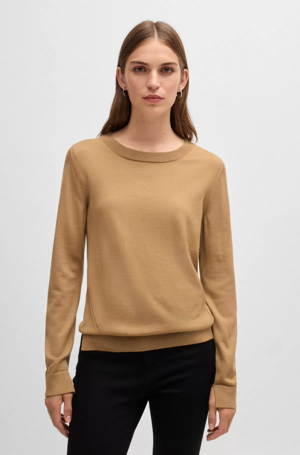 HUGO BOSS Sweater I Merinould Med Crew Neck Lysebrun Shop