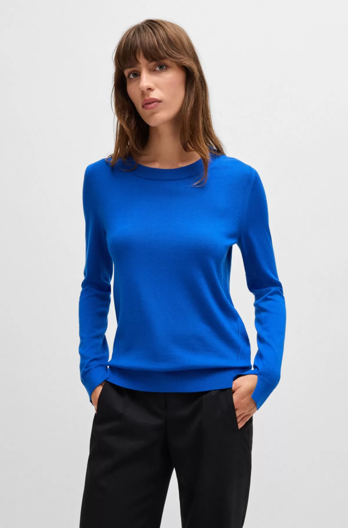 HUGO BOSS Sweater I Merinould Med Crew Neck Blå New