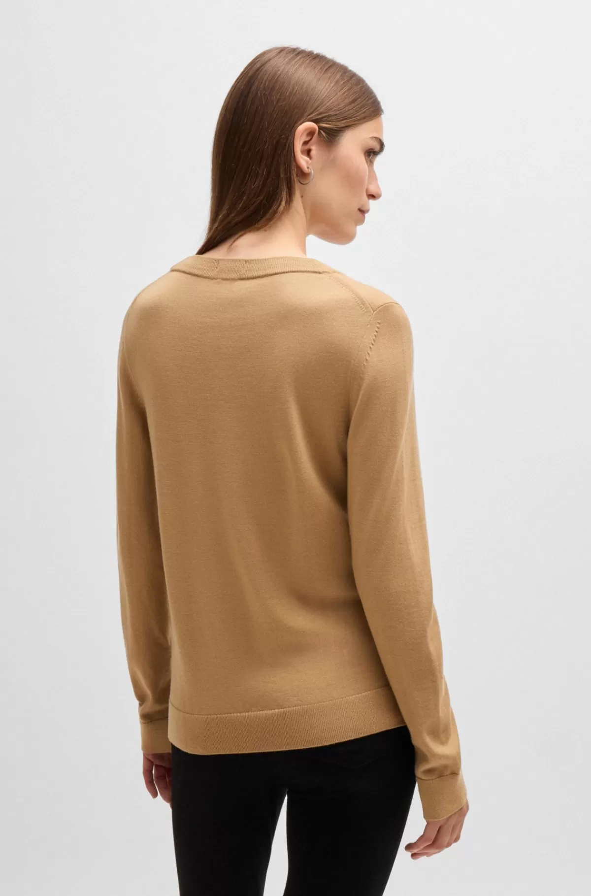 HUGO BOSS Sweater I Merinould Med Crew Neck Lysebrun Shop