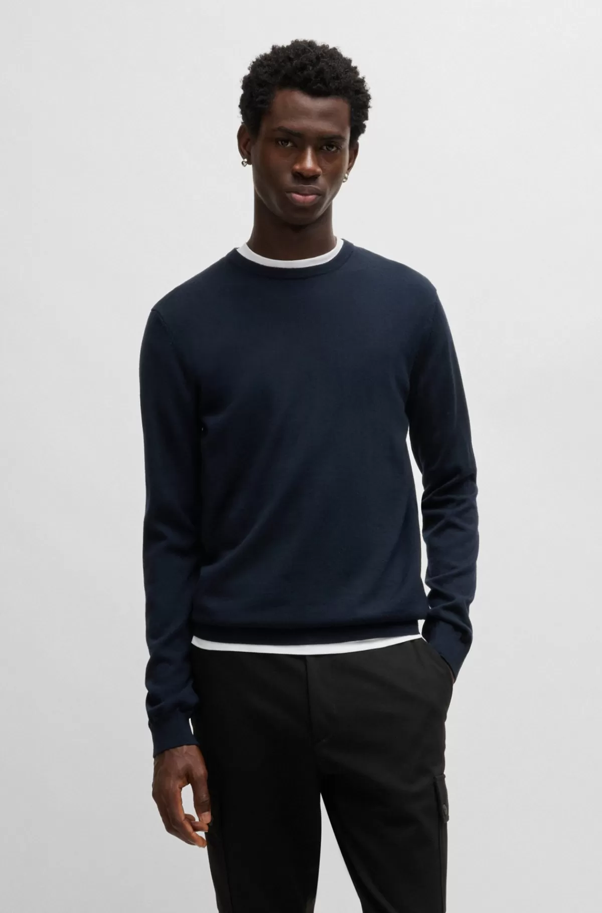 HUGO BOSS Sweater I Ny Uld Med Broderet Logo Mørkeblå Fashion