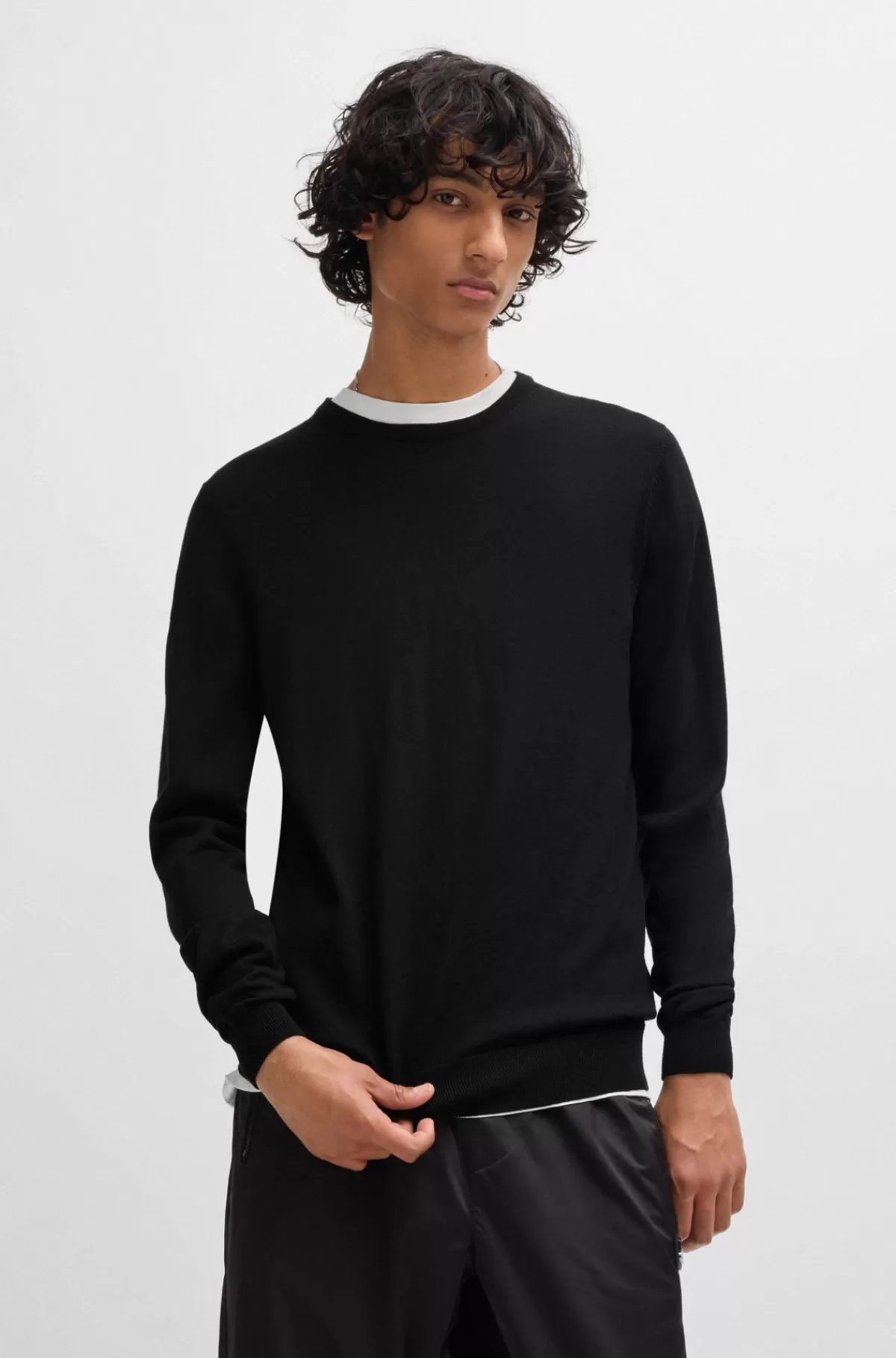 HUGO BOSS Sweater I Ny Uld Med Broderet Logo Sort Best