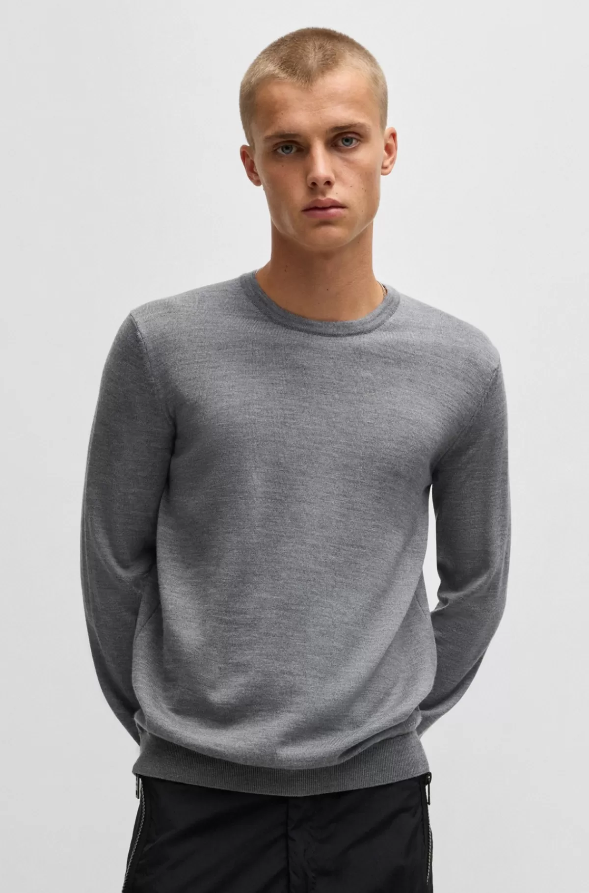 HUGO BOSS Sweater I Ny Uld Med Broderet Logo Grå Best Sale