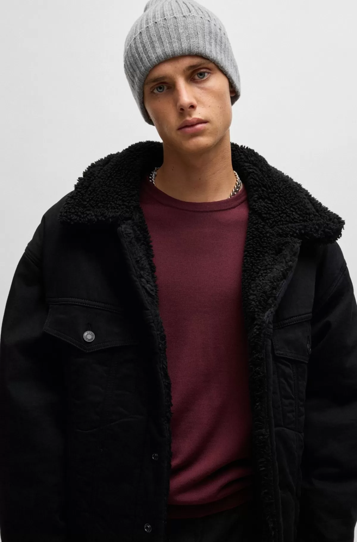 HUGO BOSS Sweater I Ny Uld Med Broderet Logo Mørkerød Cheap