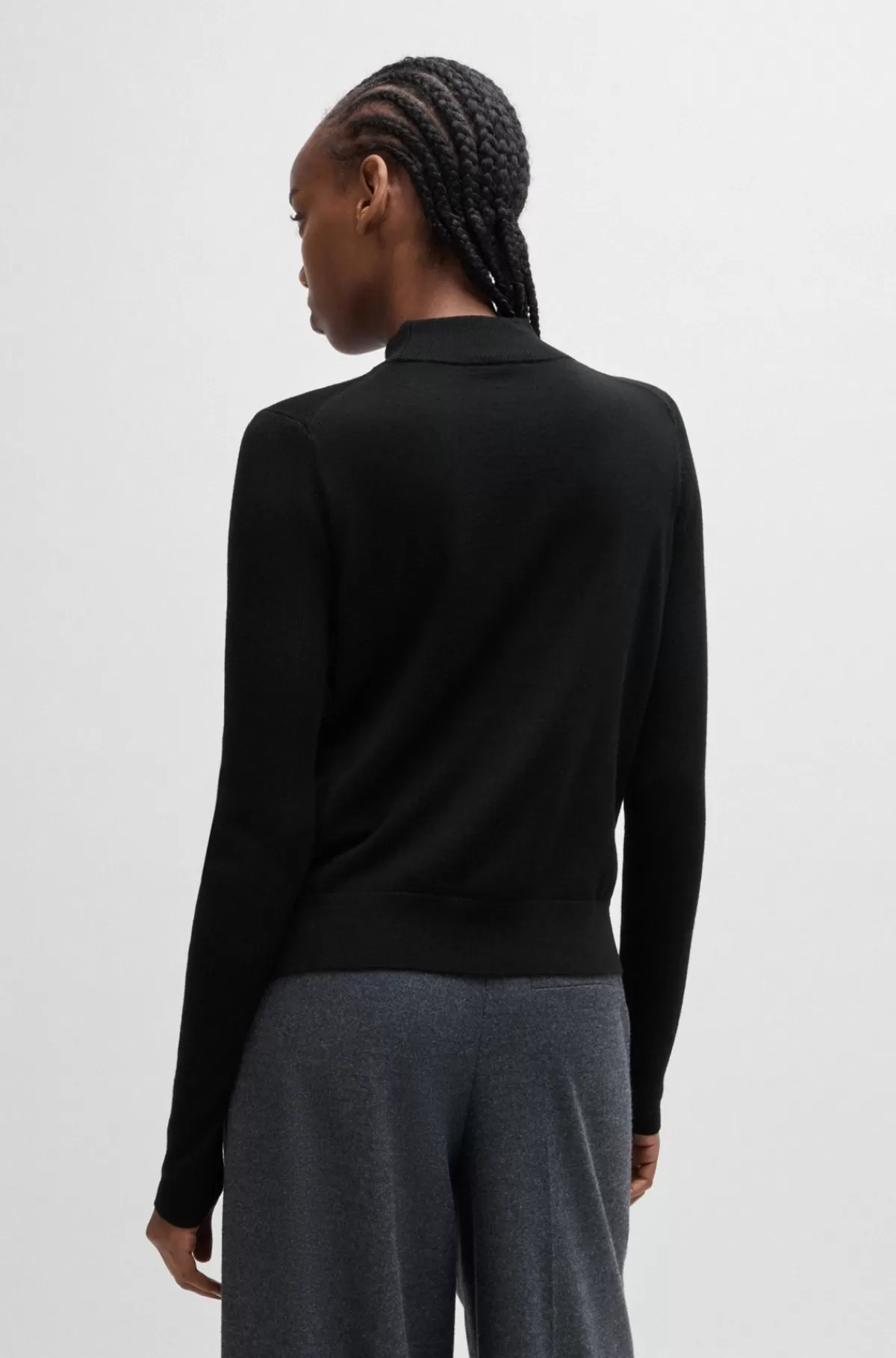 HUGO BOSS Sweater I Ny Uld Med Høj Hals Og Ribærmer Sort Outlet