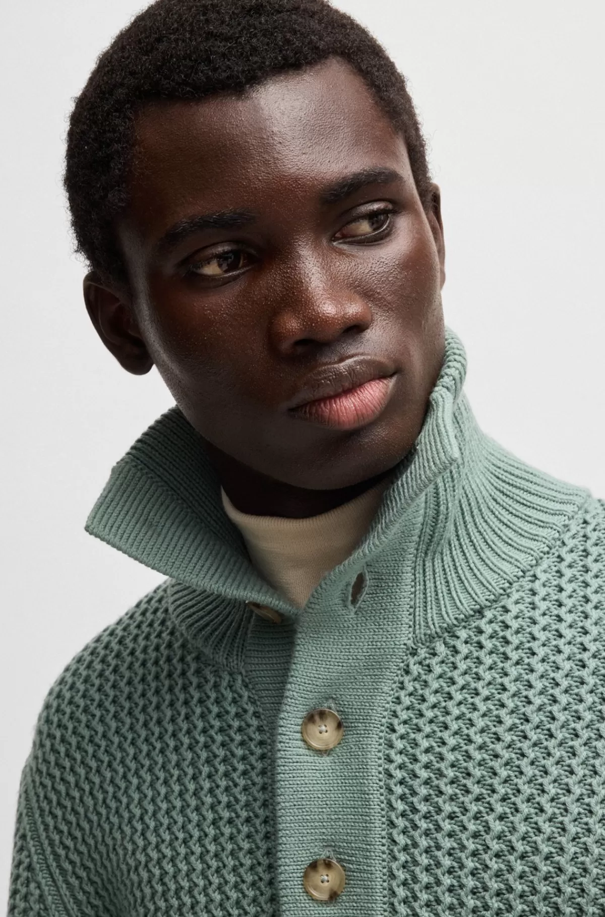 HUGO BOSS Sweater I Ny Uld Med Regular Fit Og Knapstolpelukning Lysegrøn Best Sale