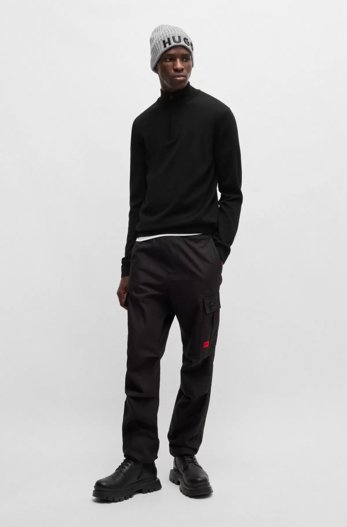 HUGO BOSS Sweater I Ny Uld Med Regular Fit Og Lynlås I Halsen Sort Best Sale