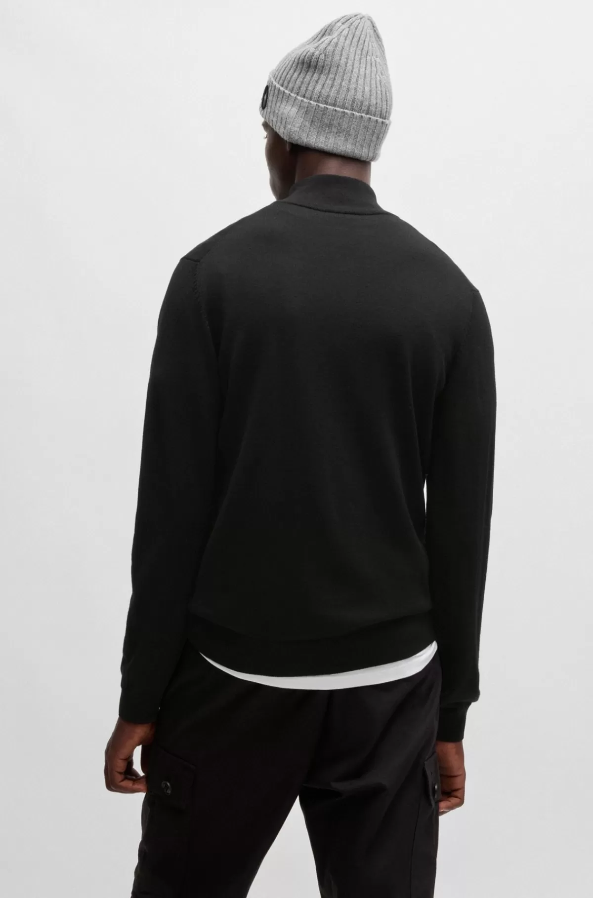 HUGO BOSS Sweater I Ny Uld Med Regular Fit Og Lynlås I Halsen Sort Best Sale