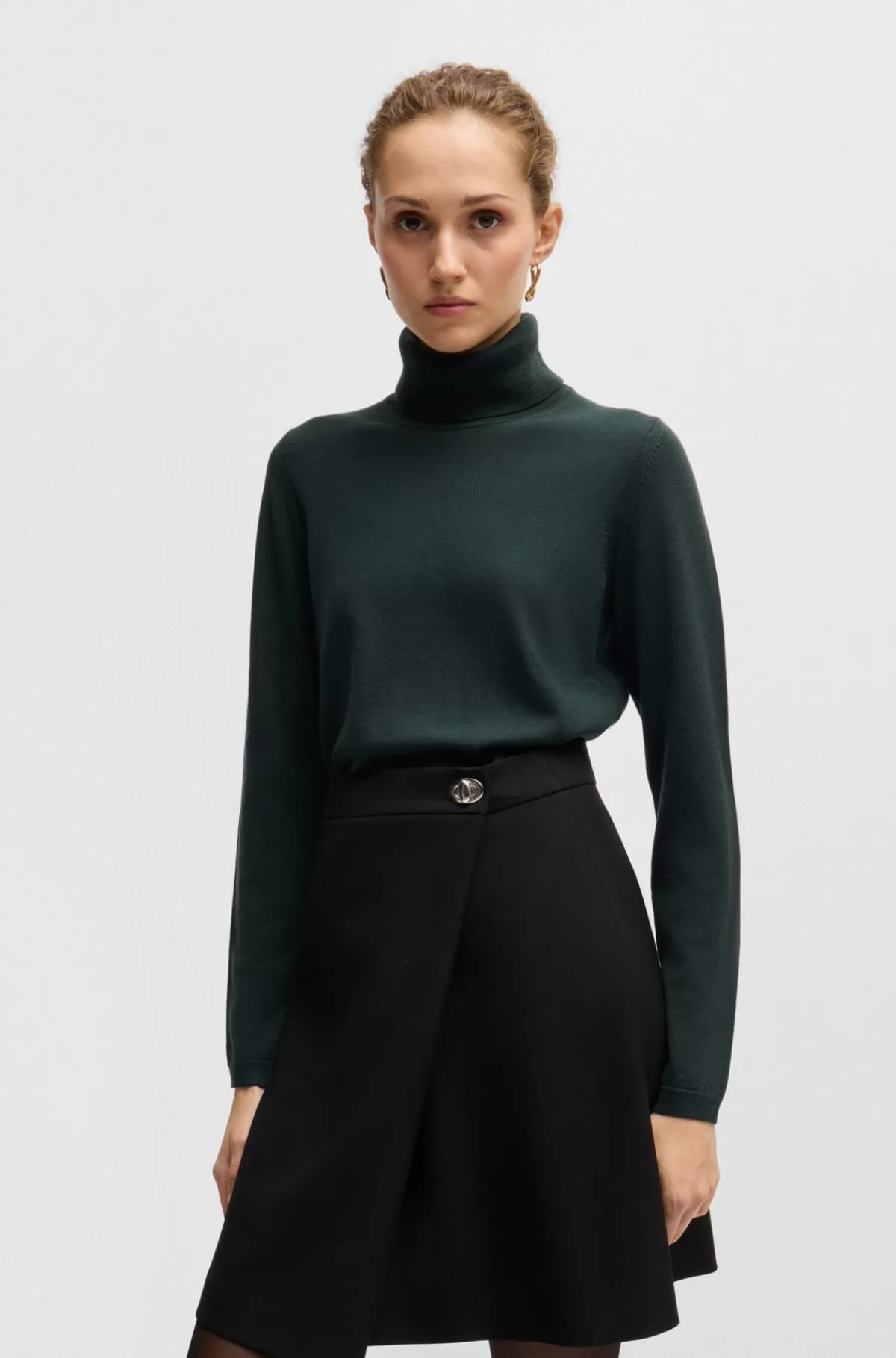 HUGO BOSS Sweater I Ny Uld Med Rullekrave Og Logo Mørkegrøn Flash Sale