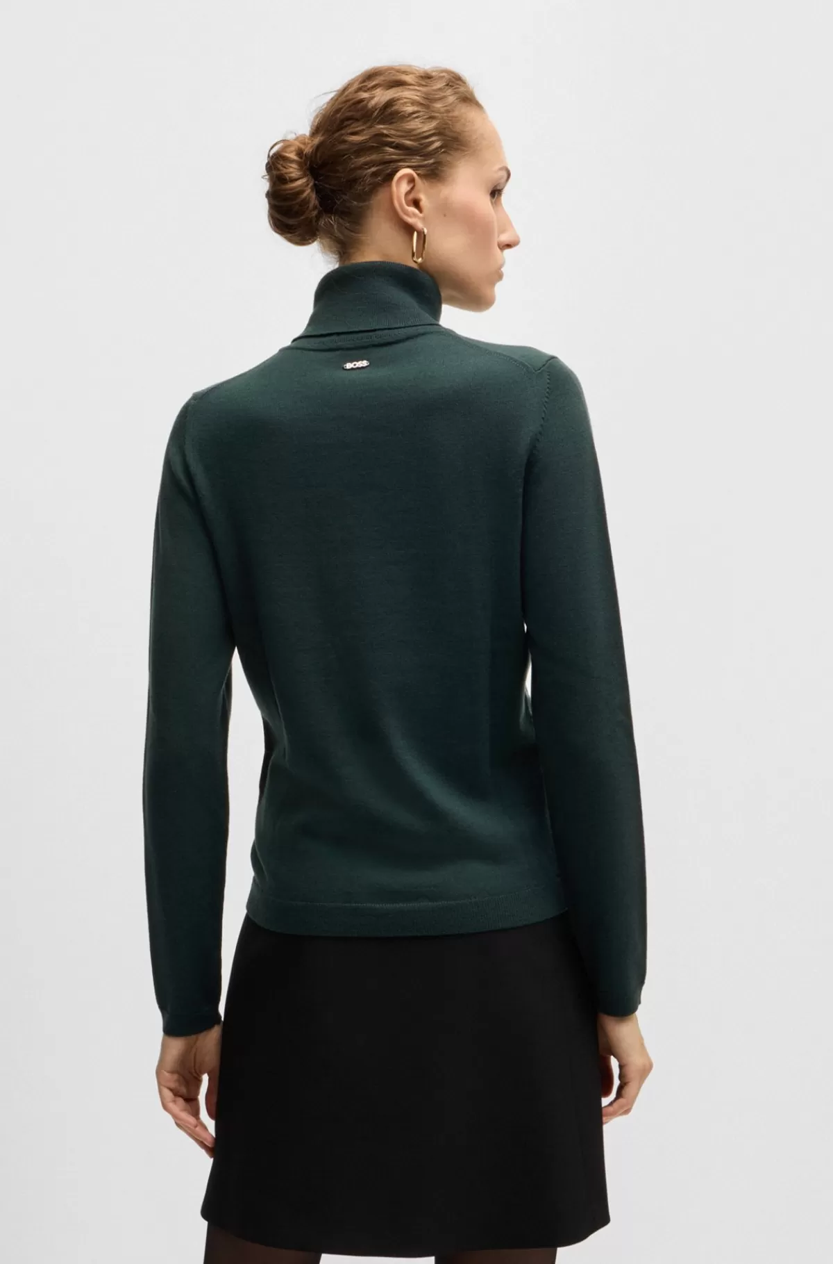 HUGO BOSS Sweater I Ny Uld Med Rullekrave Og Logo Mørkegrøn Flash Sale