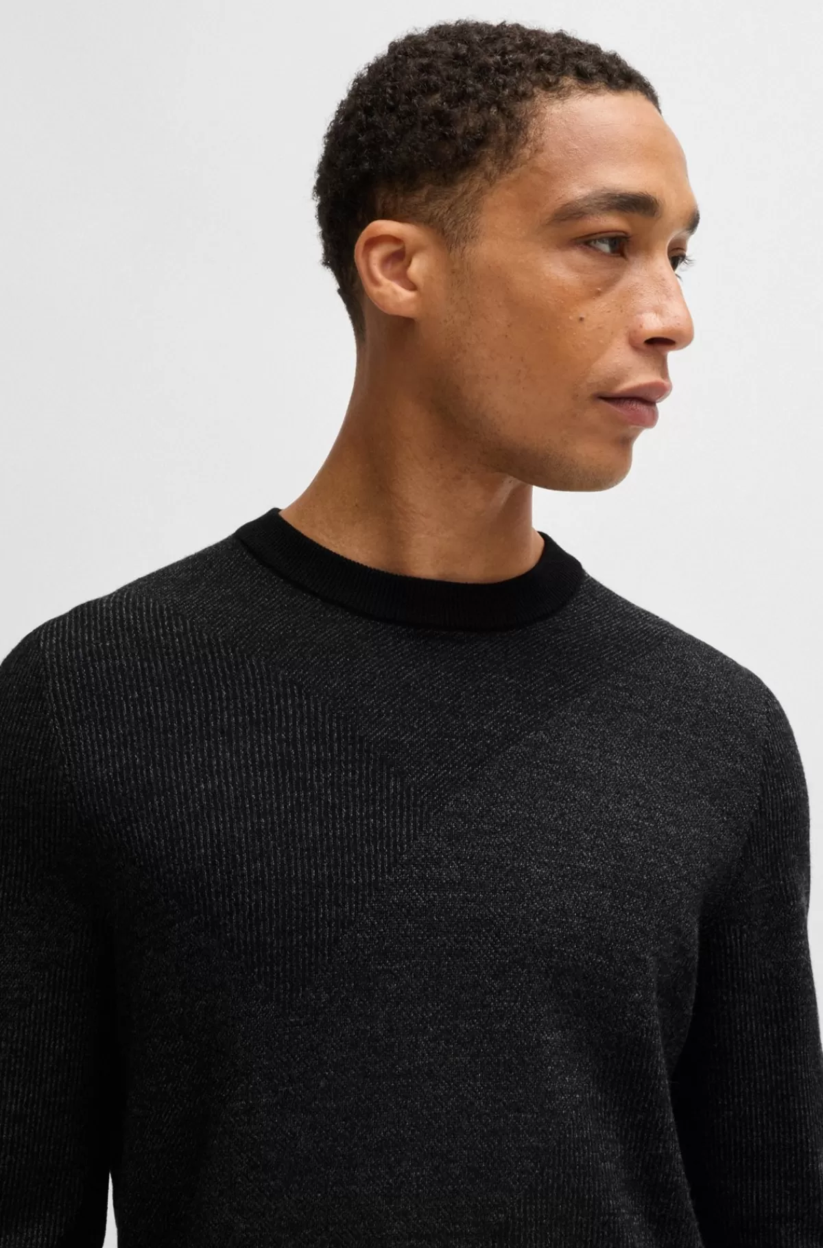 HUGO BOSS Sweater I Ny Uld Med Strikket Mønster I To Nuancer Sort Best Sale