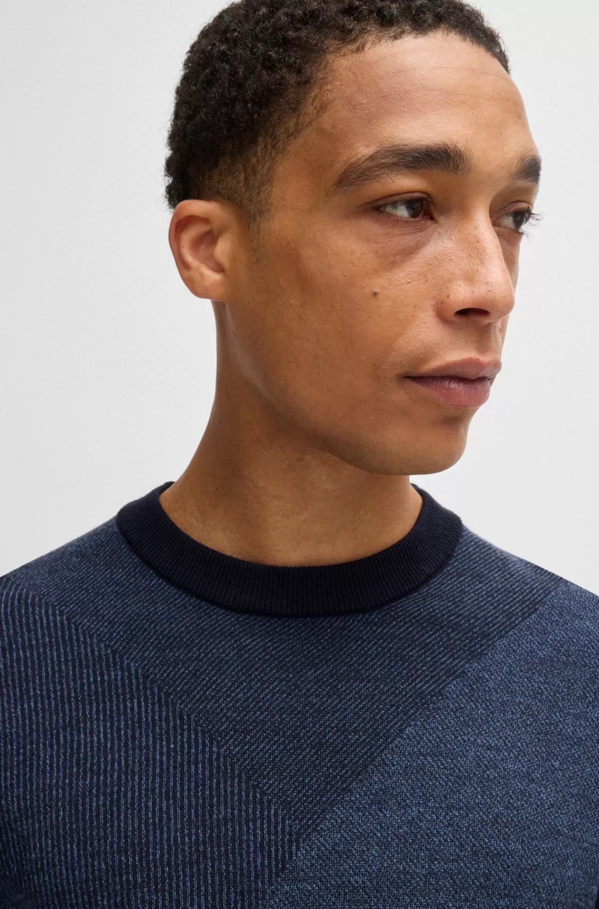 HUGO BOSS Sweater I Ny Uld Med Strikket Mønster I To Nuancer Mørkeblå Hot