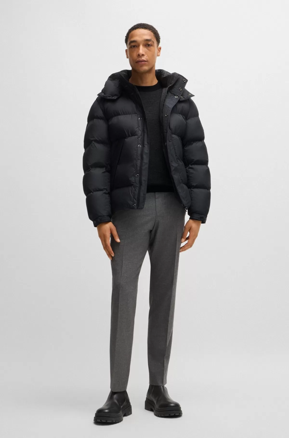 HUGO BOSS Sweater I Ny Uld Med Strikket Mønster I To Nuancer Sort Best Sale