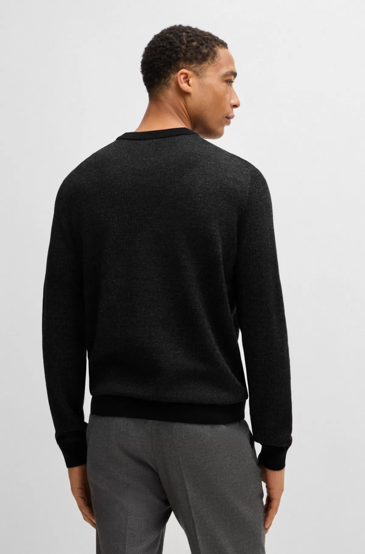 HUGO BOSS Sweater I Ny Uld Med Strikket Mønster I To Nuancer Sort Best Sale
