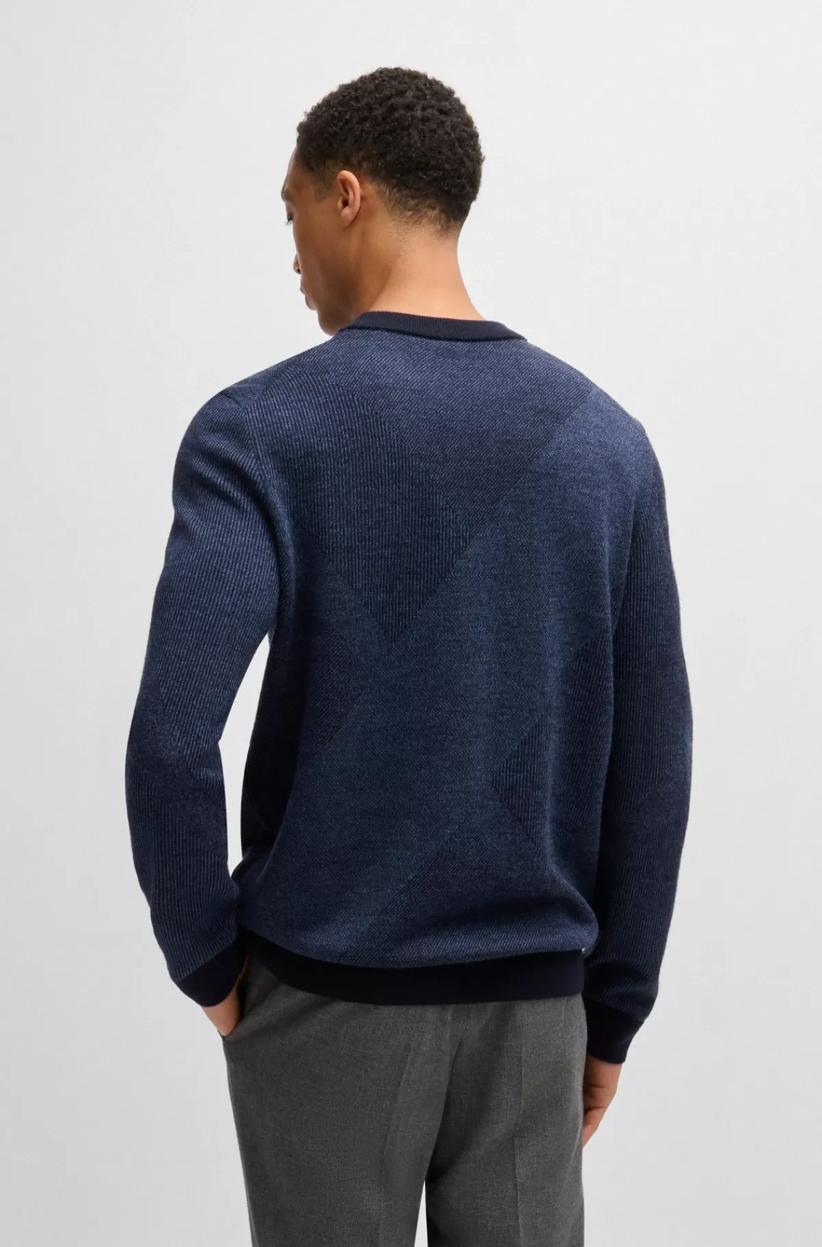 HUGO BOSS Sweater I Ny Uld Med Strikket Mønster I To Nuancer Mørkeblå Hot