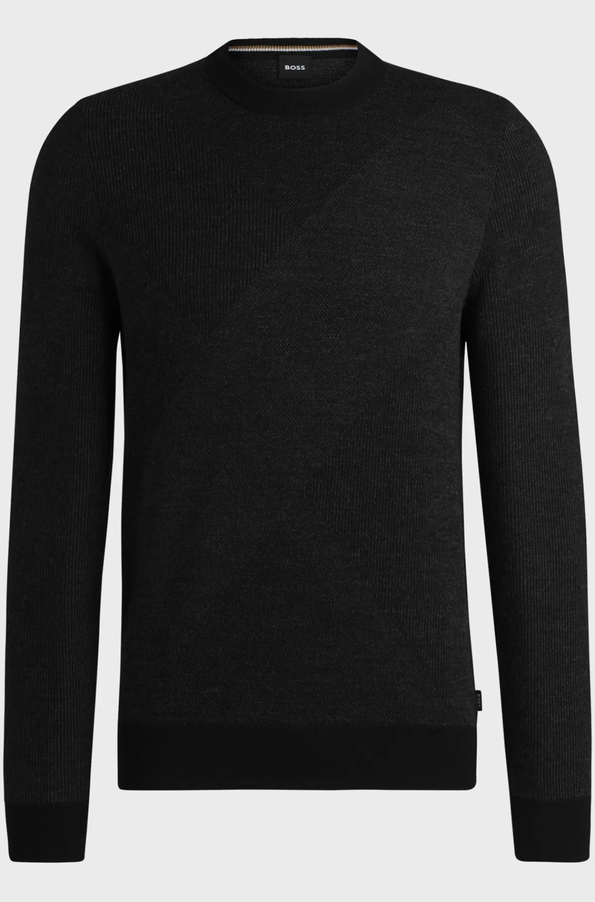 HUGO BOSS Sweater I Ny Uld Med Strikket Mønster I To Nuancer Sort Best Sale