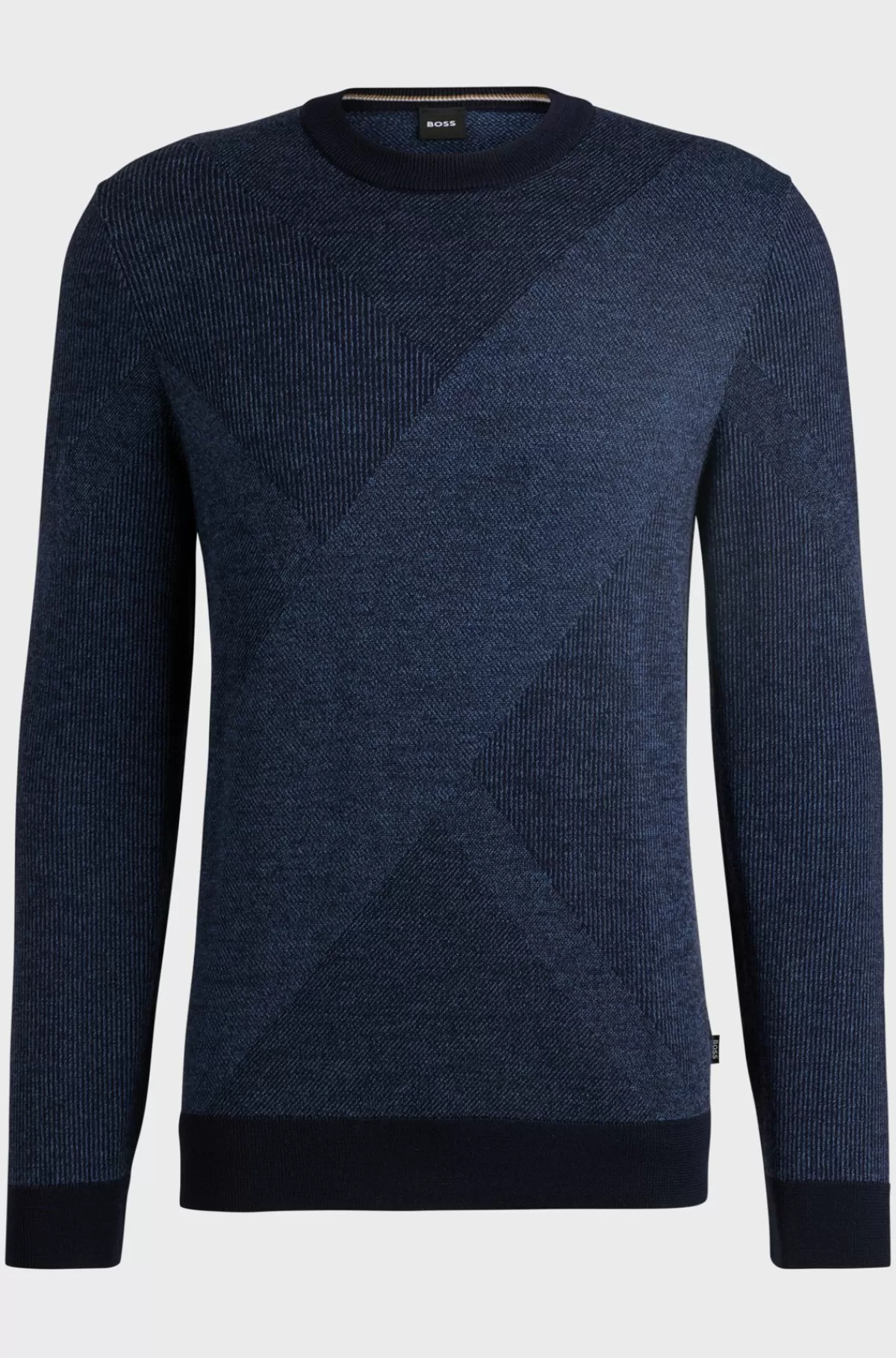 HUGO BOSS Sweater I Ny Uld Med Strikket Mønster I To Nuancer Mørkeblå Hot