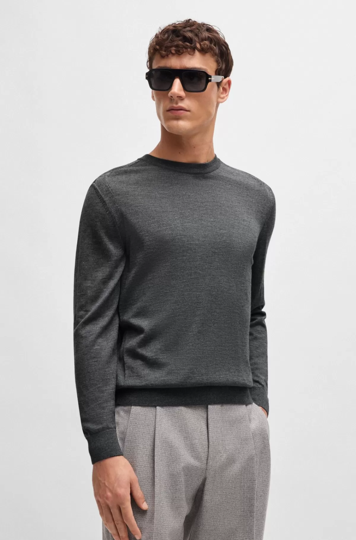 HUGO BOSS Sweater I Regular Fit I Uld, Silke Og Kashmir Grå Fashion