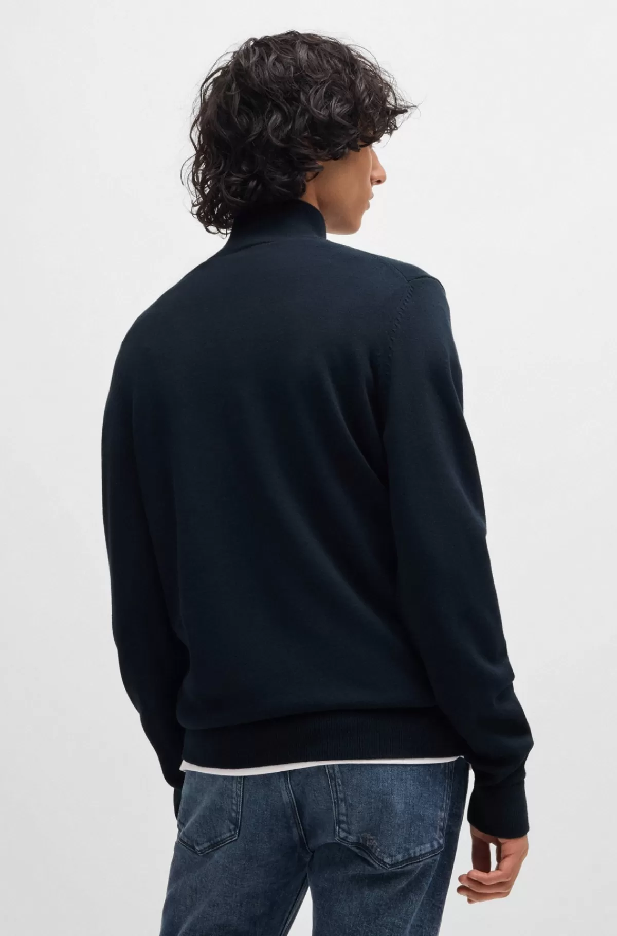 HUGO BOSS Sweater I Strikket Bomuld Med Lynlås I Halsen Og Rødt Logomærkat Mørkeblå Cheap