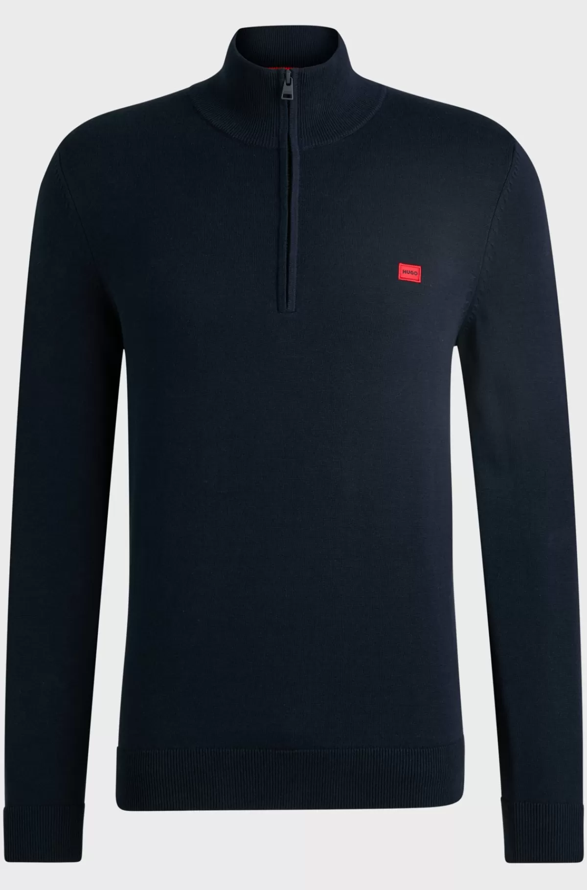 HUGO BOSS Sweater I Strikket Bomuld Med Lynlås I Halsen Og Rødt Logomærkat Mørkeblå Cheap
