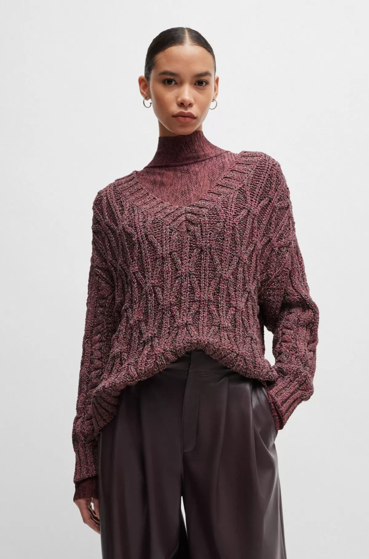 HUGO BOSS Sweater I Struktureret Strik Med V-hals Brun Fashion