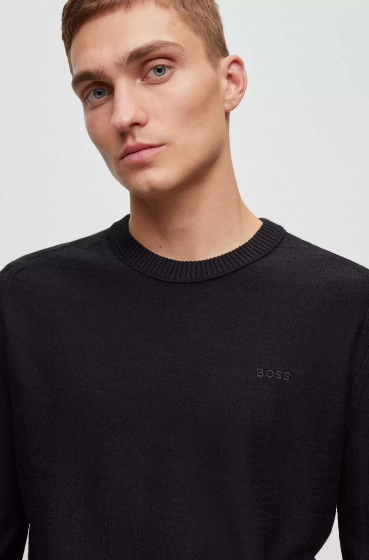 HUGO BOSS Sweater I Uldblanding Med Regular Fit Og Broderet Logo Sort Cheap