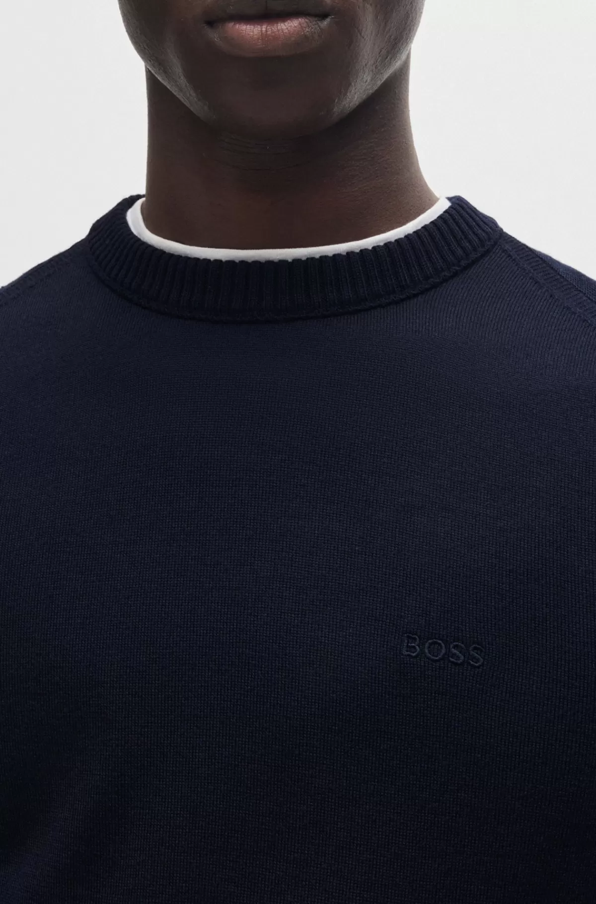 HUGO BOSS Sweater I Uldblanding Med Regular Fit Og Broderet Logo Mørkeblå Shop
