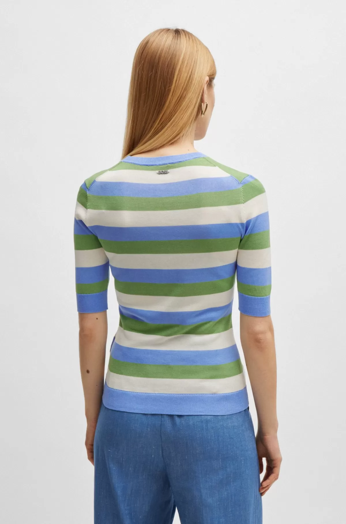 HUGO BOSS Sweater Med Afkortede ærmer Og Horisontale Striber Mønstret Outlet