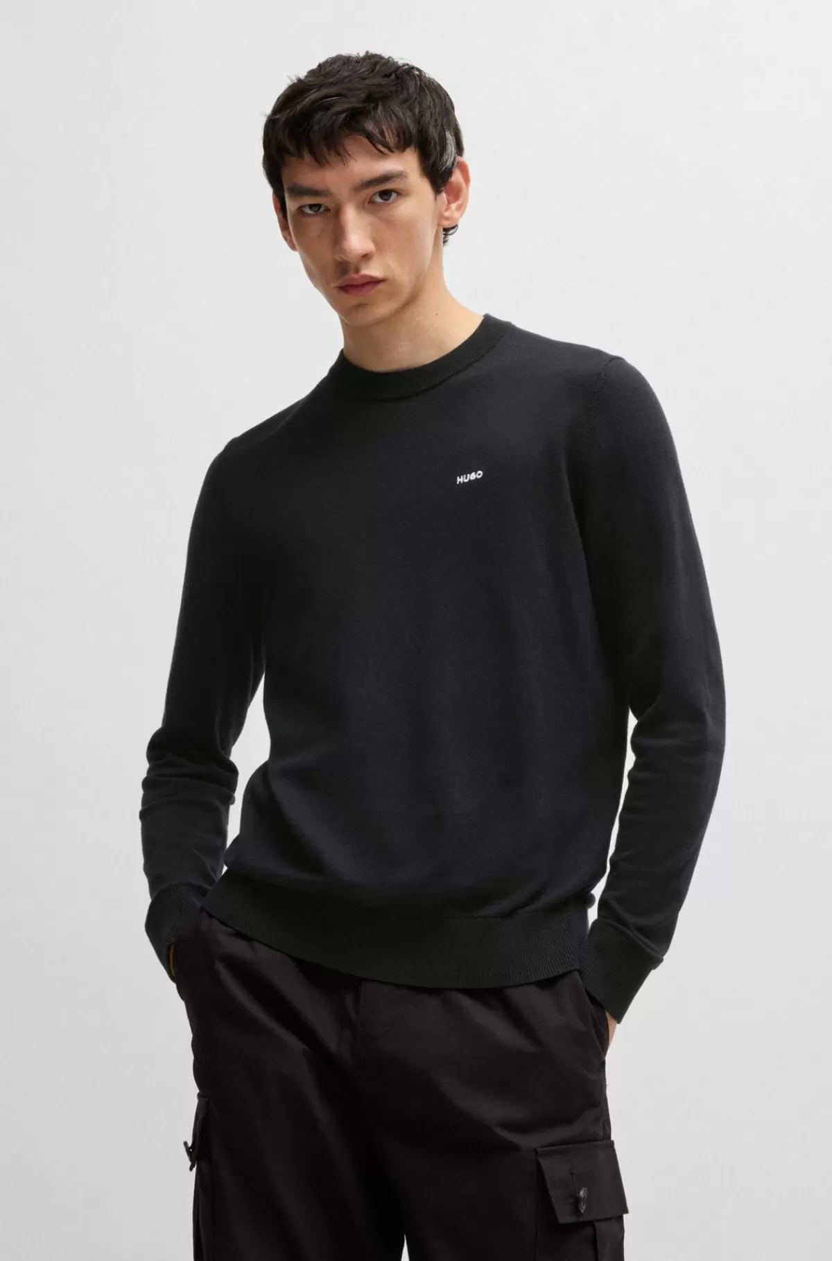 HUGO BOSS Sweater Med Almindelig Pasform I Bomuldsblanding Sort Best Sale