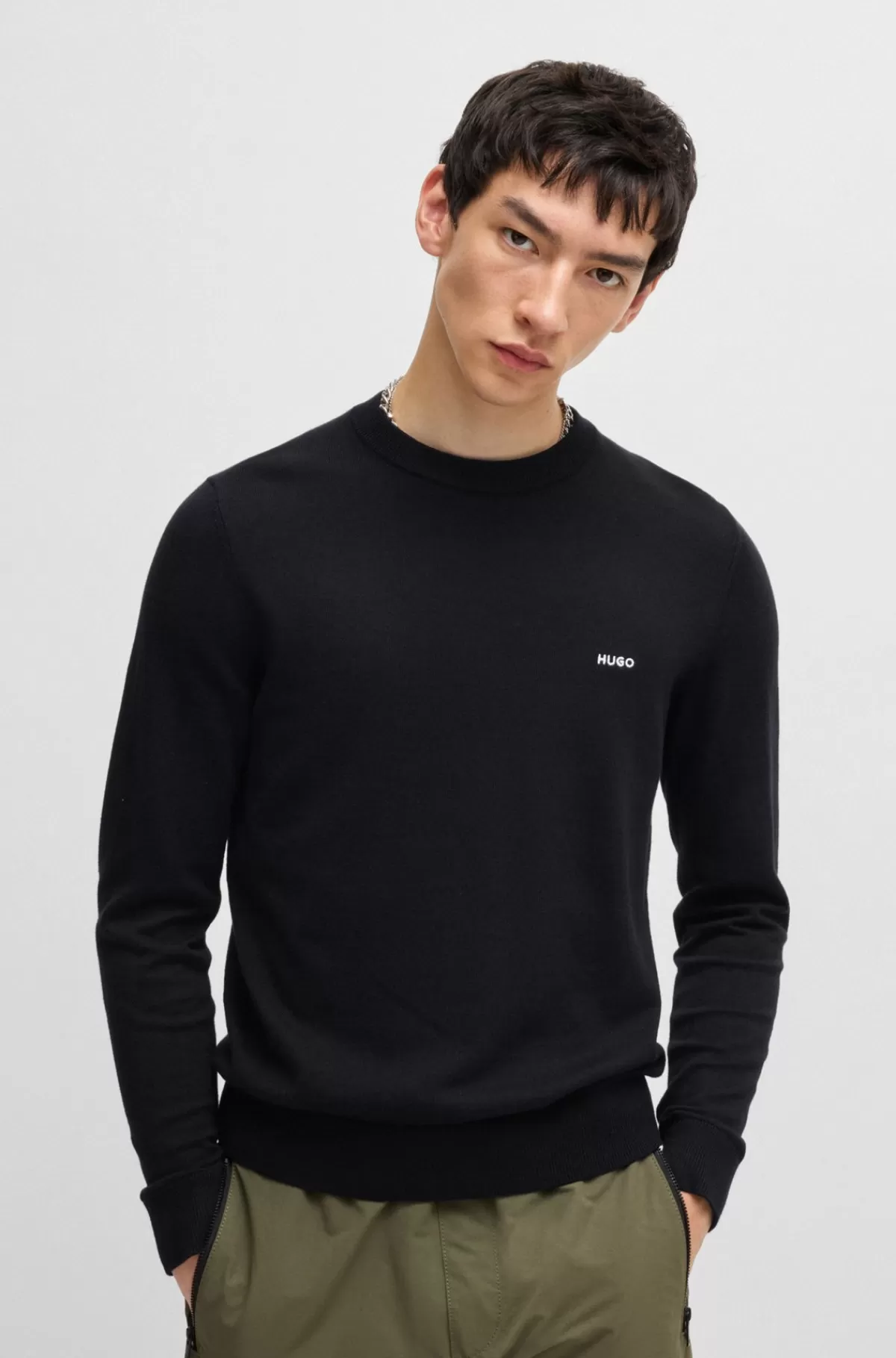 HUGO BOSS Sweater Med Almindelig Pasform I Bomuldsblanding Mørkeblå New