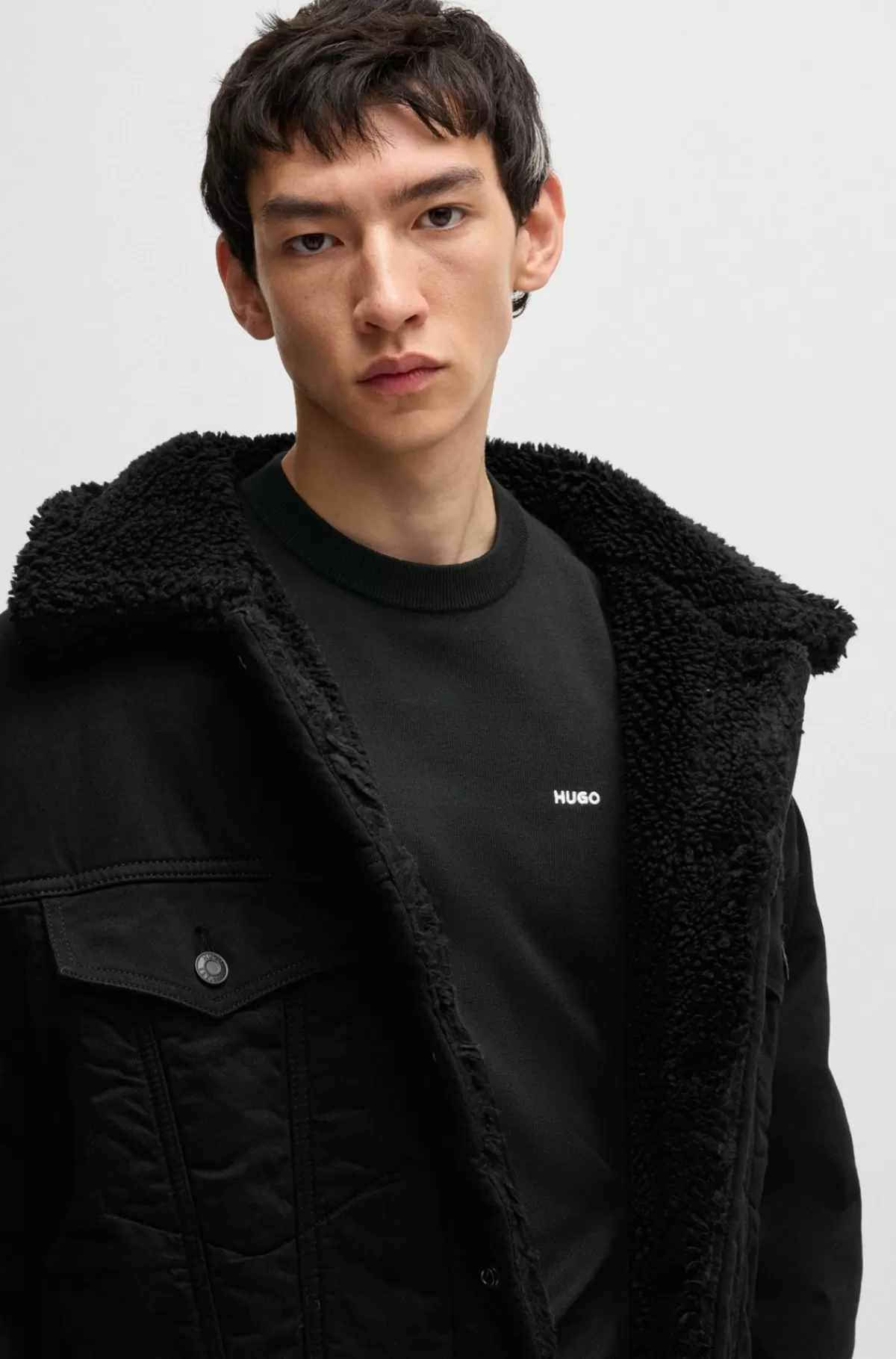 HUGO BOSS Sweater Med Almindelig Pasform I Bomuldsblanding Sort Best Sale