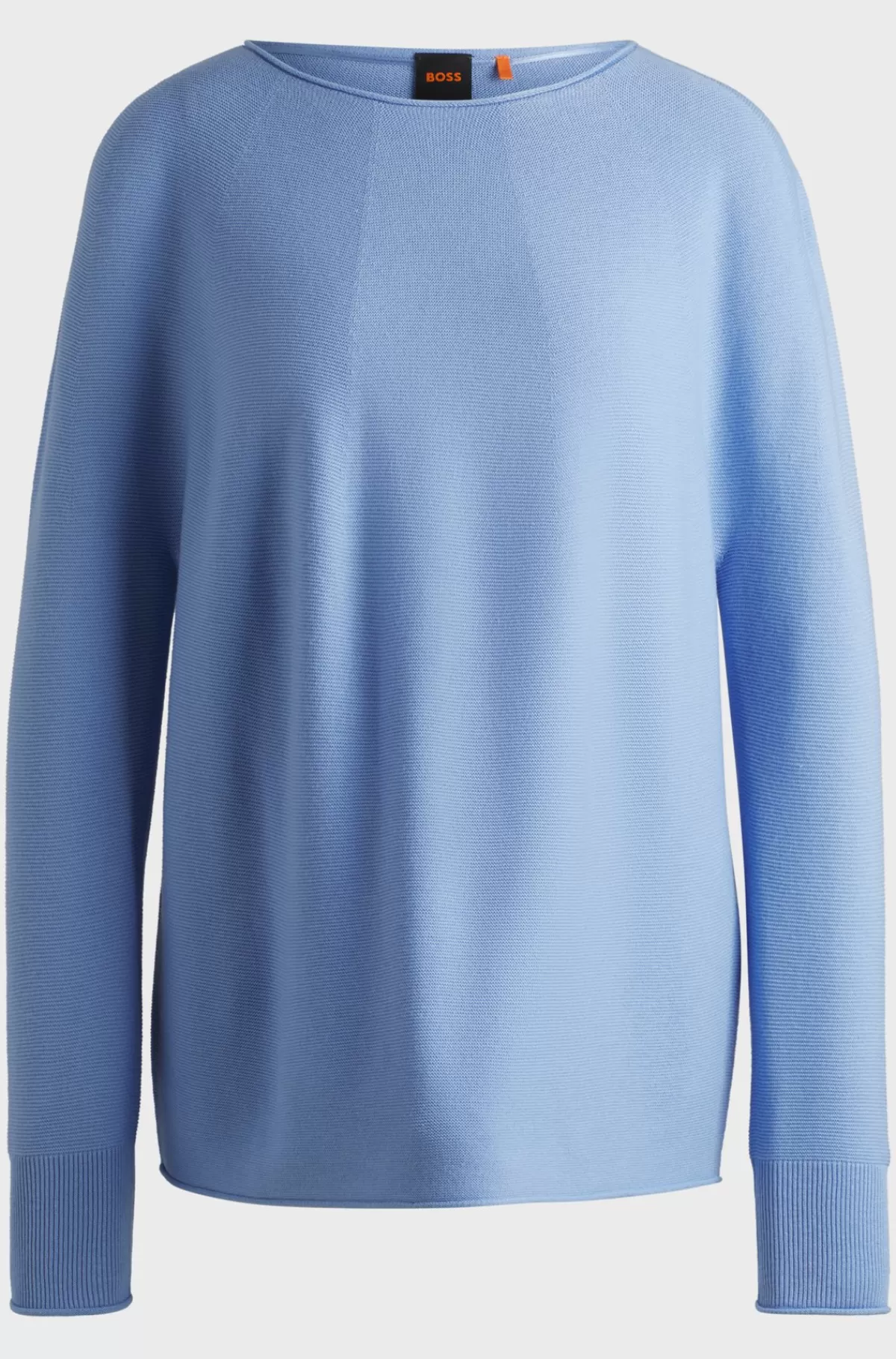 HUGO BOSS Sweater Med Bred Halsudskæring Og Rullekanter På Krop Og ærmer Lyseblå New