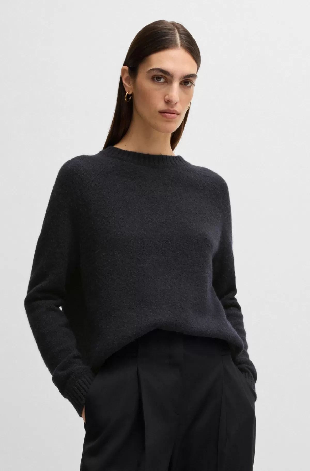 HUGO BOSS Sweater Med Crew Neck I Stof Med Stræk Sort New