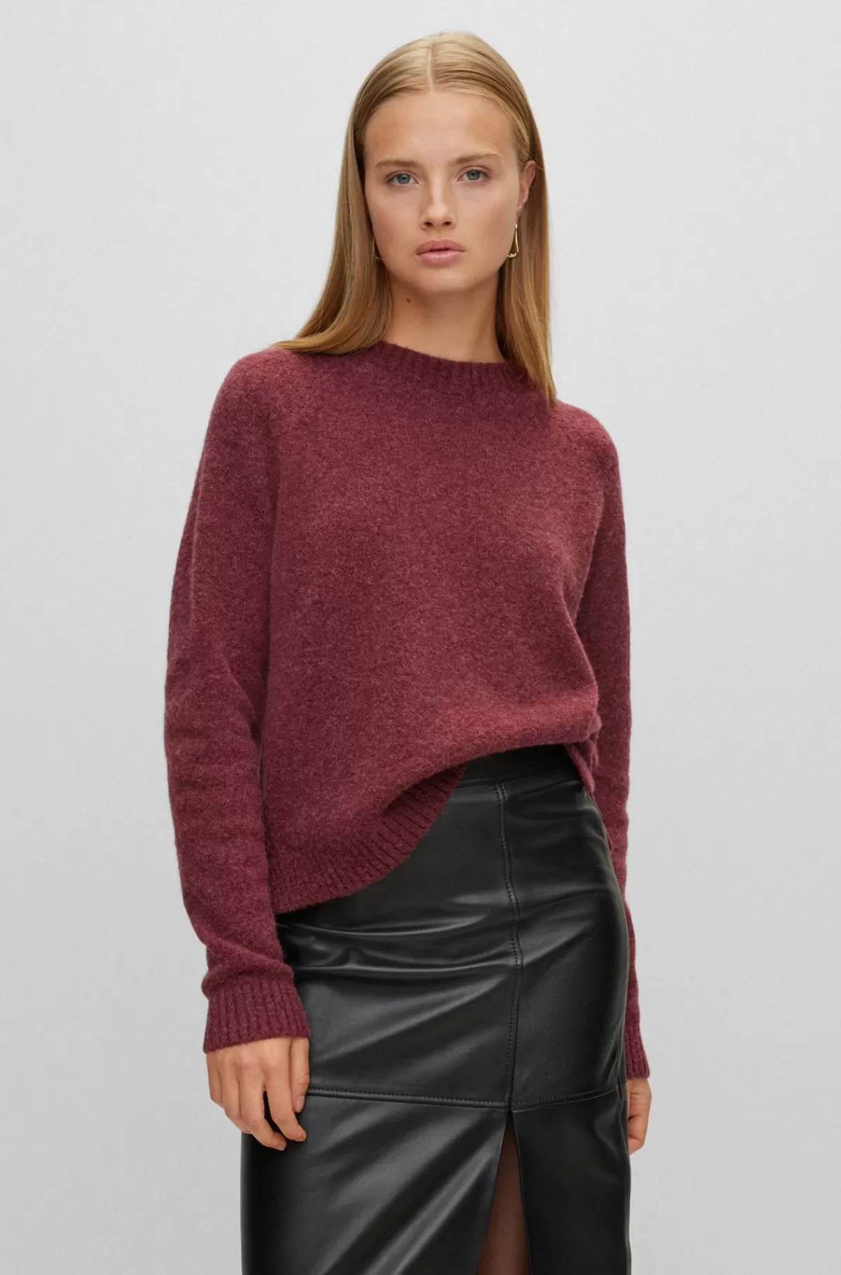 HUGO BOSS Sweater Med Crew Neck I Stof Med Stræk Mørkerød Store