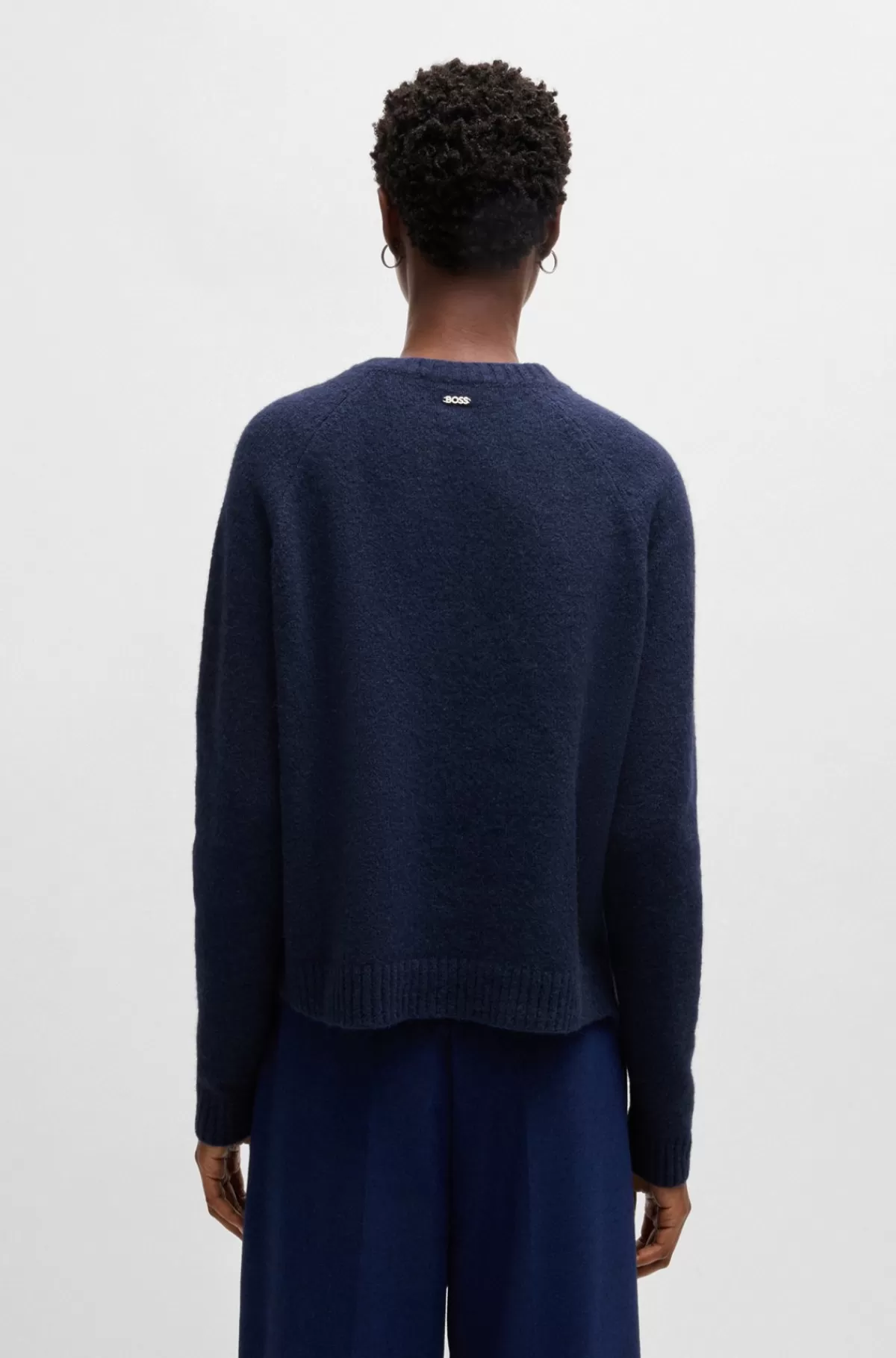 HUGO BOSS Sweater Med Crew Neck I Stof Med Stræk Mørkeblå Discount