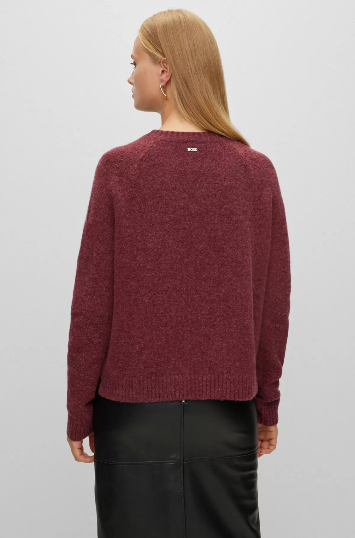 HUGO BOSS Sweater Med Crew Neck I Stof Med Stræk Mørkerød Store