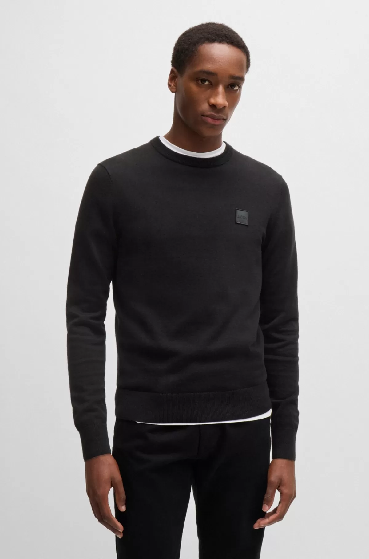 HUGO BOSS Sweater Med Crew Neck Og Logo I Bomuld Og Kashmir Sort Best Sale