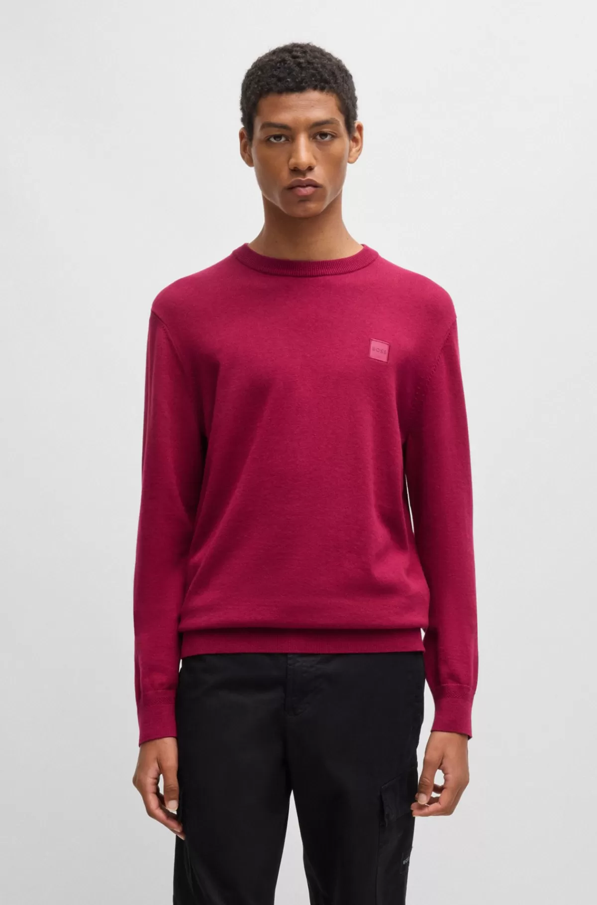 HUGO BOSS Sweater Med Crew Neck Og Logo I Bomuld Og Kashmir Mørkerød Best Sale