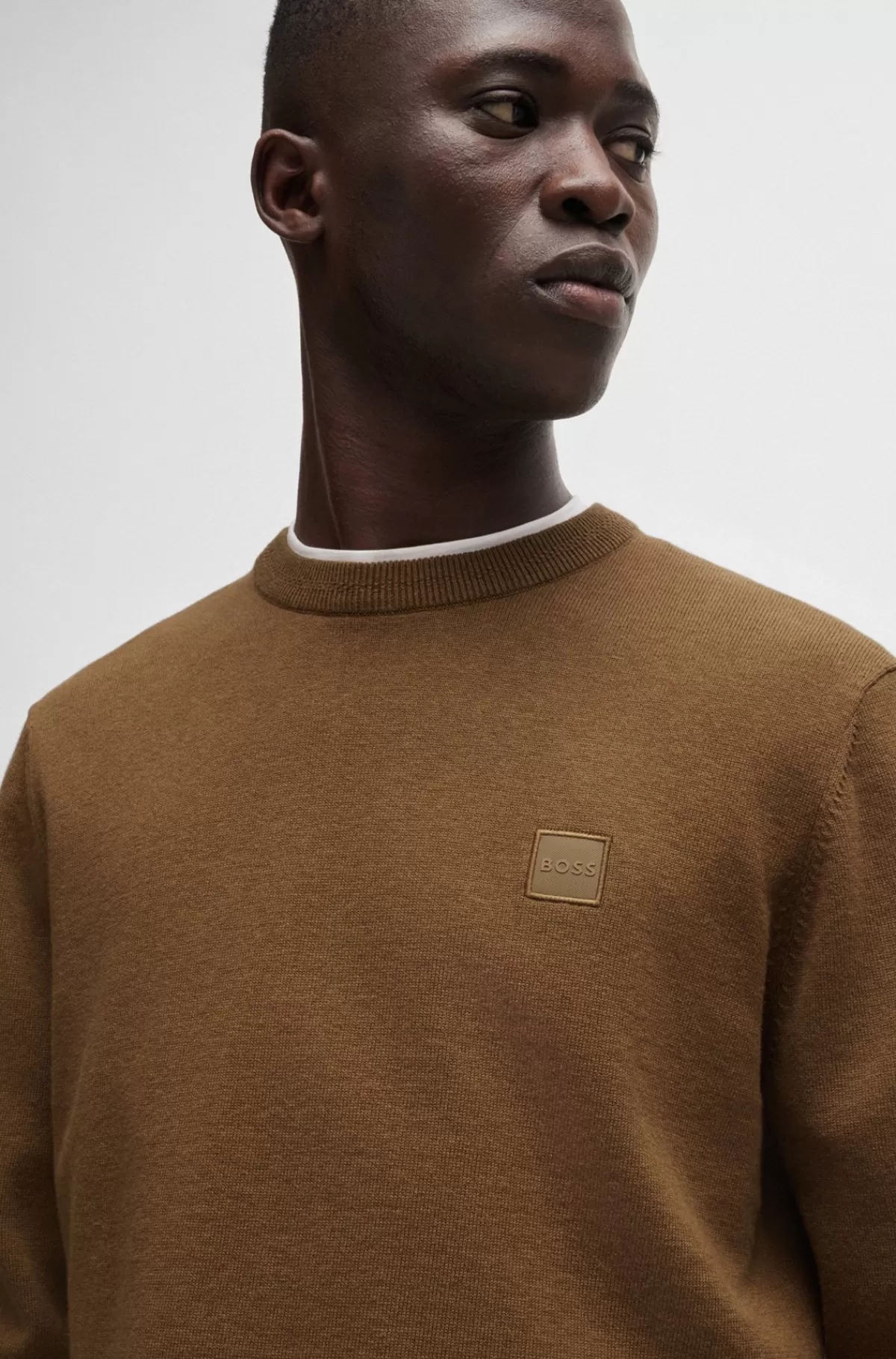 HUGO BOSS Sweater Med Crew Neck Og Logo I Bomuld Og Kashmir Brun Online