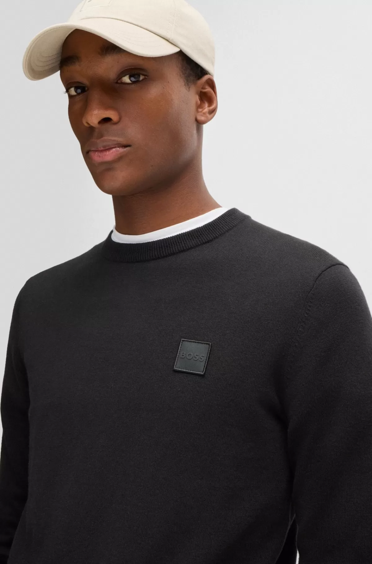 HUGO BOSS Sweater Med Crew Neck Og Logo I Bomuld Og Kashmir Sort Best Sale