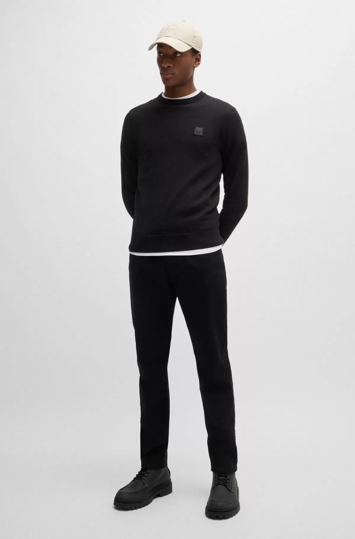 HUGO BOSS Sweater Med Crew Neck Og Logo I Bomuld Og Kashmir Sort Best Sale